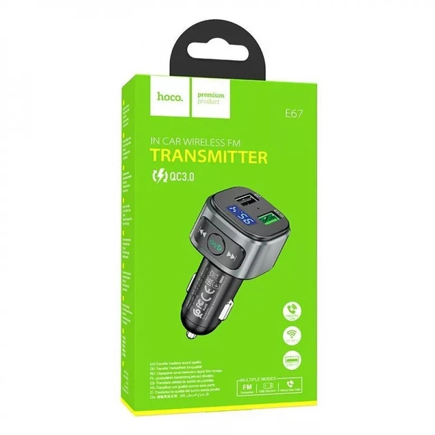 FM-модулятор HOCO E67 2USB QC3.0 BT5.0 black - Фото 3 FM-модулятор HOCO E67 2USB QC3.0 BT5.0 black - изображение 3