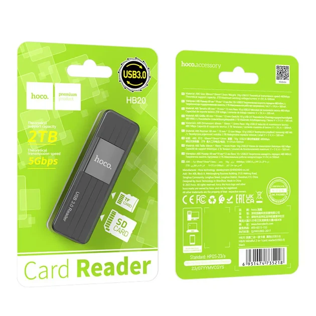 Картрідер HOCO HB20 Mindful USB3.0 Black - Фото 3 Картрідер HOCO HB20 Mindful USB3.0 Black - зображення 3