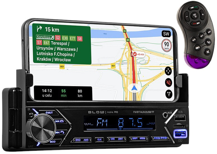 Radio samochodowe Blow Mobile Pro 1DIN uchwyt Smart (78-346#) (5900804136569) - obraz 1