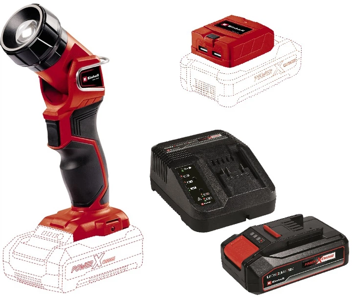 Ліхтар ручний акумуляторний Einhell X-Change TE-CL 18 Li H Kit 2.5 Ah (4514130K) - Фото 6 Ліхтар ручний акумуляторний Einhell X-Change TE-CL 18 Li H Kit 2.5 Ah (4514130K) - изображение 6