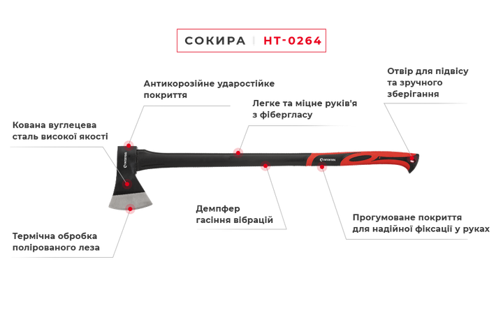 Топор, 1250 г, ручка из фибергласса INTERTOOL HT-0264 - изображение 10