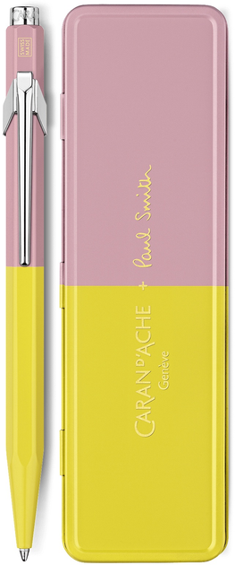 Ручка кулькова Caran d'Ache 849 Paul Smith Chartreuse Yellow & Rose Pink Синя 1 мм в металевому пеналі (7630002353250) - зображення 3