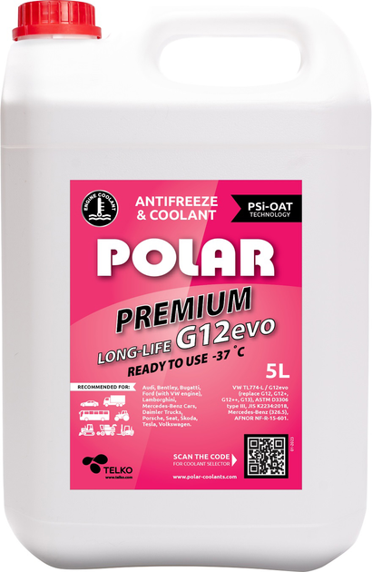 Антифріз Polar Premium Long-Life G12 Evo -37°C 5 л Рожевий (324930) - зображення 1