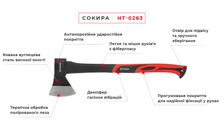 Топор, 1000 г, ручка из фибергласса INTERTOOL HT-0263 - изображение 11