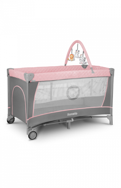 Ліжечко-манеж Lionelo Flower Flamingo 84 х 125 х 41 см - рожево-сірий - изображение 4