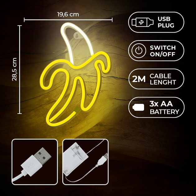 Dekoracyjny neon LED szyld Forever Light BANANA 28.5 x 19.6 cm (RTV100227) - obraz 3