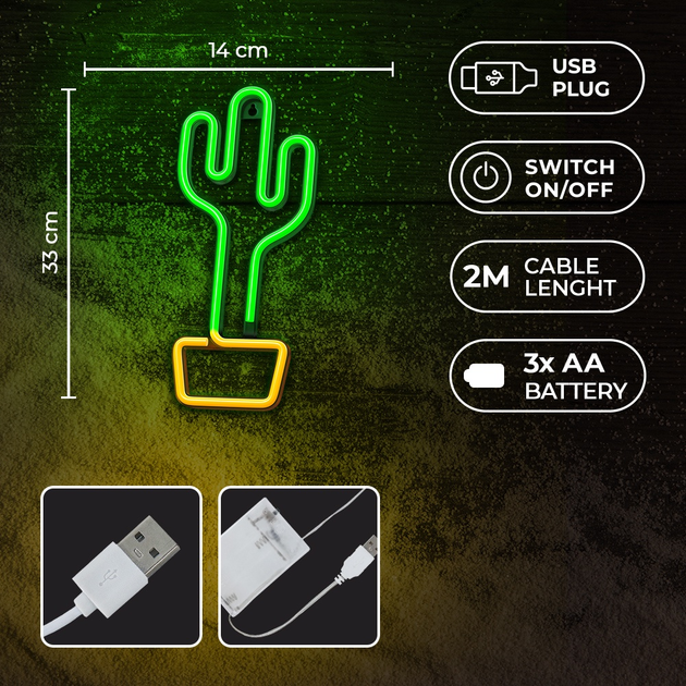 Декоративна неонова LED вивіска Forever Light CACTUS 14 x 33 см (RTV100211) - зображення 3