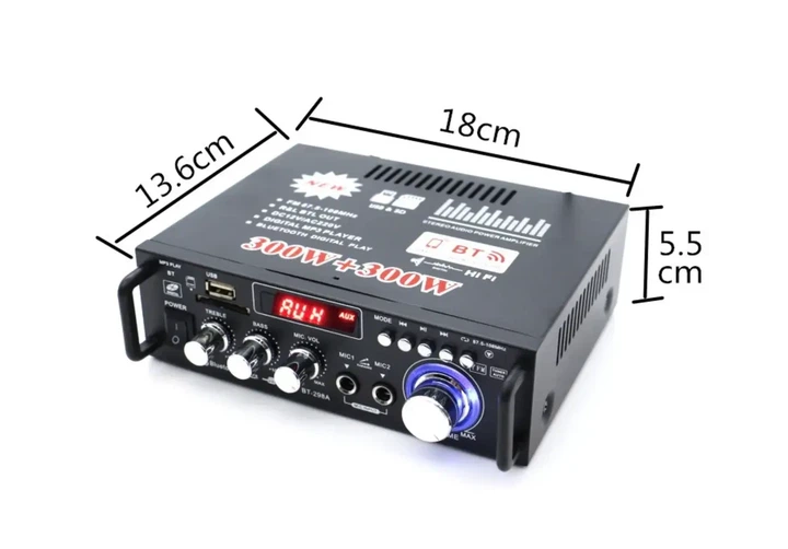 Підсилювач потужності двоканальний 300+300Вт, DiscRadio BT-298А, 12В, 220Вт, Bluetooth 5.0 - зображення 5