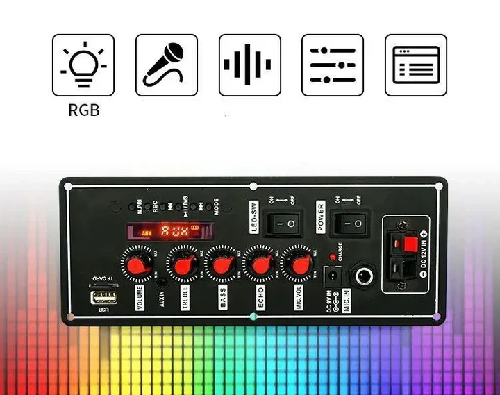 Плата усилителя 2x10Вт, Bluetooth, MP3 /WMA / WAV / FLAC / APE, FM (87.5MHZ-108.0MHZ); - изображение 2