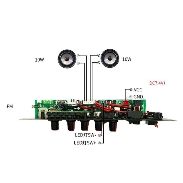Плата усилителя 2x10Вт, Bluetooth, MP3 /WMA / WAV / FLAC / APE, FM (87.5MHZ-108.0MHZ); - изображение 3