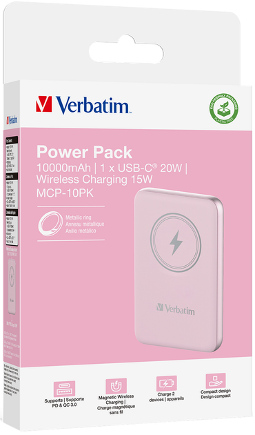 Powerbank Verbatim Charge Go 10000 mAh 20W Pink (23942322481) - obraz 3