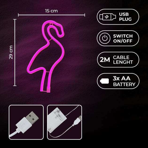 Dekoracyjny neon LED szyld Forever Light FLAMINGO 29 x 15 cm (RTV100299) - obraz 3