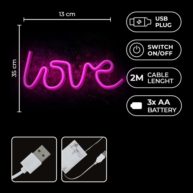 Dekoracyjny neon LED szyld Forever Light LOVE 35 x 13 cm (RTV100208) - obraz 3