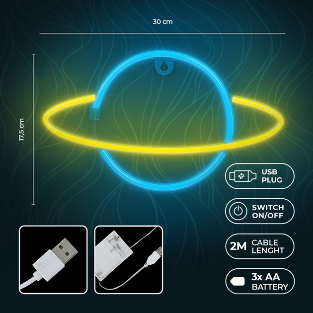 Dekoracyjny neon LED szyld Forever Light SATURN 30 x 17.5 cm (RTV100228) - obraz 3