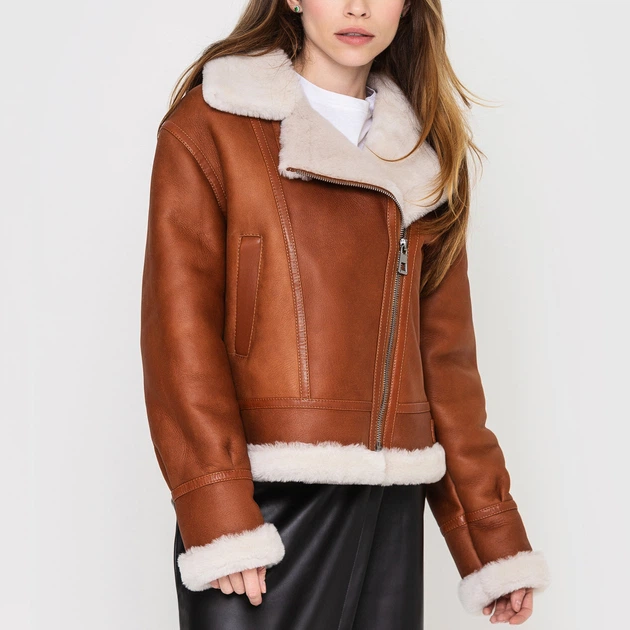 Коротка рижа дублянка VK з білим хутром натуральна (Арт. TK112) 46