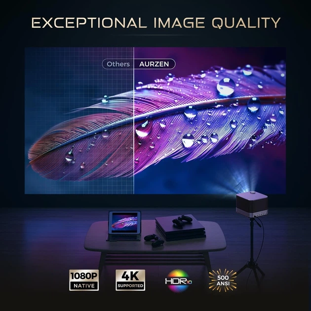 Ультрапортативний проектор для дому та офісу, Full HD 1920x1080, 500 Лм, Wi-Fi, Bluetooth, LED, чорний - Фото 5 Ультрапортативний проектор для дому та офісу, Full HD 1920x1080, 500 Лм, Wi-Fi, Bluetooth, LED, чорний - зображення 5