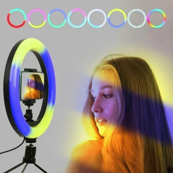 Профессиональная кольцевая Led лампа RGB 45см.3 крепления пульт + сумка, штатив 2,1м. - Фото 8 Профессиональная кольцевая Led лампа RGB 45см.3 крепления пульт + сумка, штатив 2,1м. - изображение 8