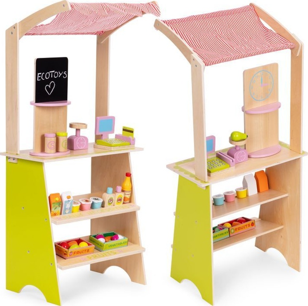 Drewniany zestaw do zabawy EcoToys Sklep z terminalem i wagą 20 elementów HM328234 (5905817007240) - obraz 2