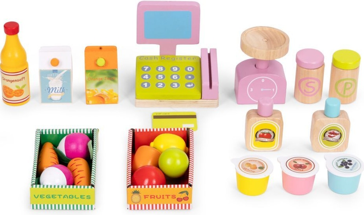 Drewniany zestaw do zabawy EcoToys Sklep z terminalem i wagą 20 elementów HM328234 (5905817007240) - obraz 6