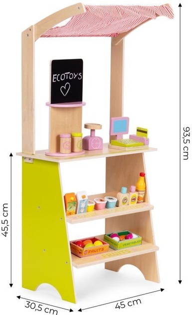 Drewniany zestaw do zabawy EcoToys Sklep z terminalem i wagą 20 elementów HM328234 (5905817007240) - obraz 10