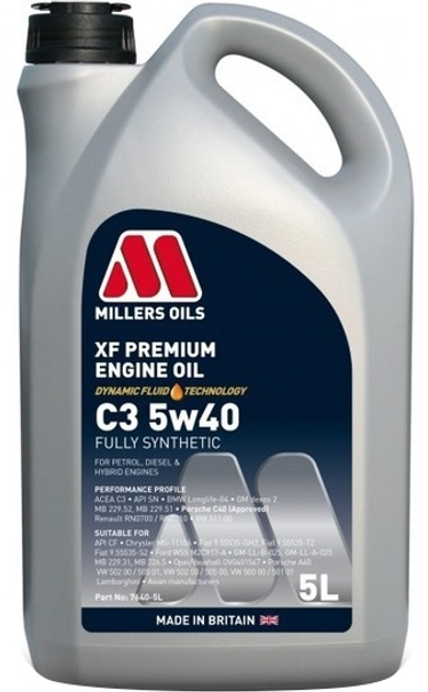 Olej silnikowy Millers Oils XF Premium 5W40 5 l (5024081764052) - obraz 1