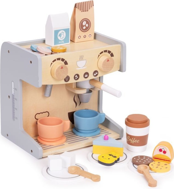 Дерев'яний ігровий набір EcoToys Кавомашина 2 в 1 26 предметів HM328245 (5905817007264) - зображення 3