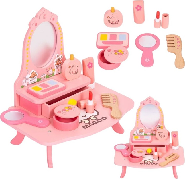 Drewniany zestaw do zabawy EcoToys Toaletka z lustrem i szufladą 7 elementów HM262160 (5905817007271) - obraz 3