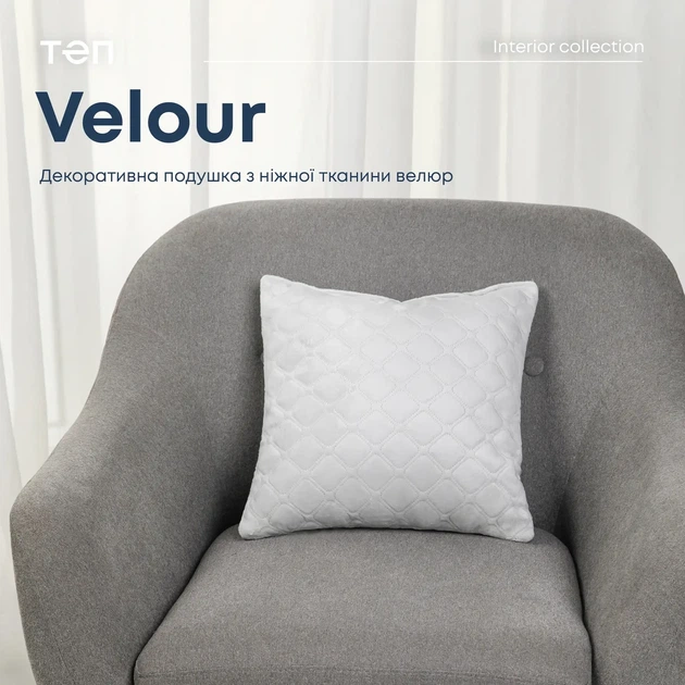 Подушка декоративна "VELOUR" Світло-сіра, – стильний акцент для інтер'єру - Фото 1 Подушка декоративна "VELOUR" Світло-сіра, – стильний акцент для інтер'єру - зображення 1