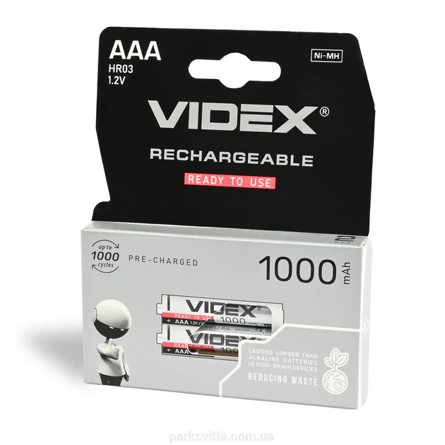 Акумулятор VIDEX Ni-MH AAA HR03 1000mAh 2BL - Фото 1 Акумулятор VIDEX Ni-MH AAA HR03 1000mAh 2BL - изображение 1