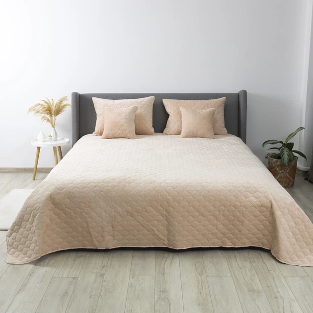 Покривало півтораспальне 150×210 ТЕП VELOUR персикове, ромб круглий, велюр, стьобане - зображення 2