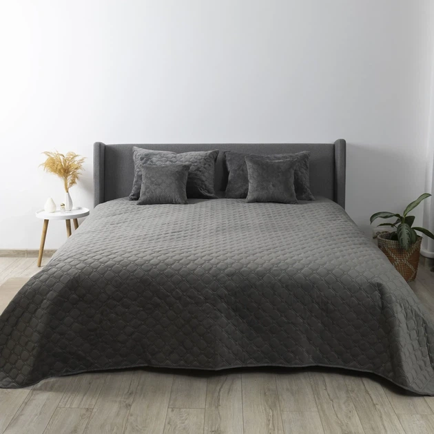 Покривало півтораспальне 150×210 ТЕП VELOUR сіре, ромб круглий, велюр, стьобане - Фото 2 Покривало півтораспальне 150×210 ТЕП VELOUR сіре, ромб круглий, велюр, стьобане - зображення 2