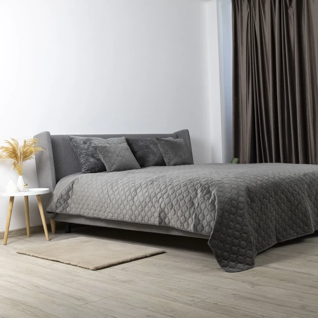 Покривало півтораспальне 150×210 ТЕП VELOUR сіре, ромб круглий, велюр, стьобане - Фото 4 Покривало півтораспальне 150×210 ТЕП VELOUR сіре, ромб круглий, велюр, стьобане - зображення 4