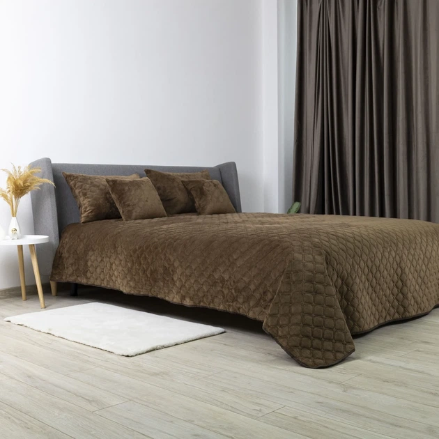Покрывало ТЕП "VELOUR" Коричневое/Ромб круглый, 240x260 - изображение 4