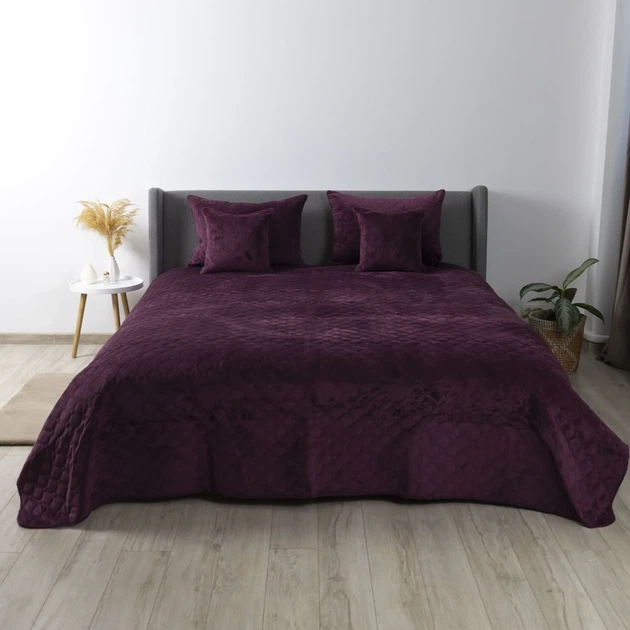 Покривало півтораспальне 150×210 ТЕП VELOUR бордове, ромб круглий, велюр, стьобане - Фото 2 Покривало півтораспальне 150×210 ТЕП VELOUR бордове, ромб круглий, велюр, стьобане - зображення 2