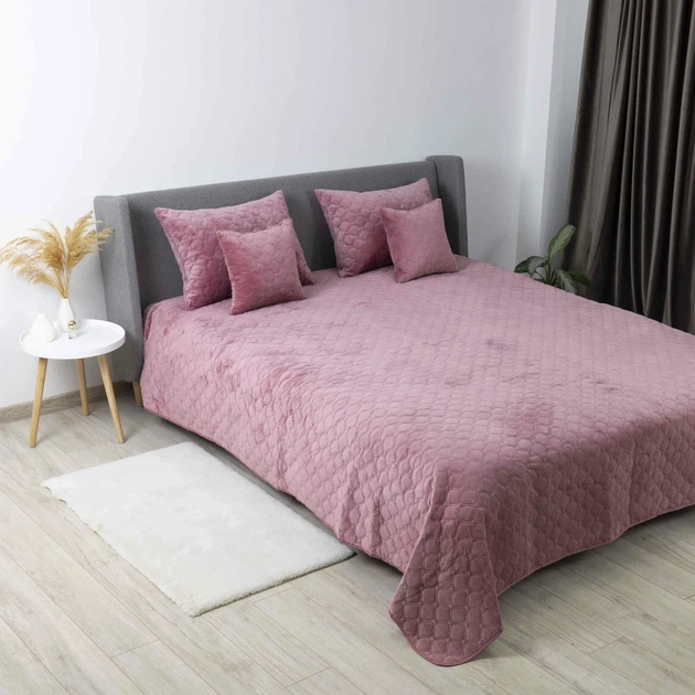Покривало півтораспальне 150×210 ТЕП VELOUR рожеве Mesa Rose, ромб круглий, велюр, стьобане - Фото 3 Покривало півтораспальне 150×210 ТЕП VELOUR рожеве Mesa Rose, ромб круглий, велюр, стьобане - зображення 3