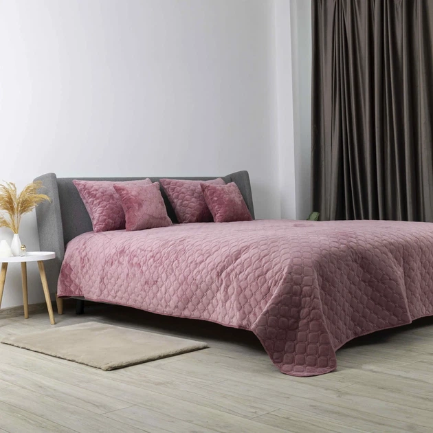 Покривало півтораспальне 150×210 ТЕП VELOUR рожеве Mesa Rose, ромб круглий, велюр, стьобане - Фото 4 Покривало півтораспальне 150×210 ТЕП VELOUR рожеве Mesa Rose, ромб круглий, велюр, стьобане - зображення 4