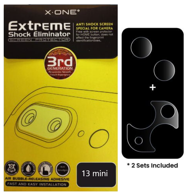 Защитная пленка объектива камеры iPhone 13 /13 mini прозрачная противоударная 5H Extreme Shock Eliminator Camera Lens Protector, X-One, комплект 2 шт. - Фото 1 Защитная пленка объектива камеры iPhone 13 /13 mini прозрачная противоударная 5H Extreme Shock Eliminator Camera Lens Protector, X-One, комплект 2 шт. - изображение 1