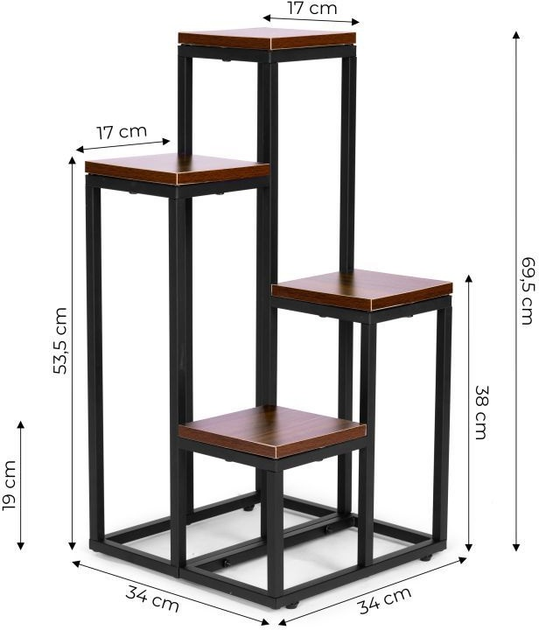 Stojak na kwiaty ModernHome by Multistore 4 półki Ciemny orzech (PJJPS0011 DARK) - obraz 7