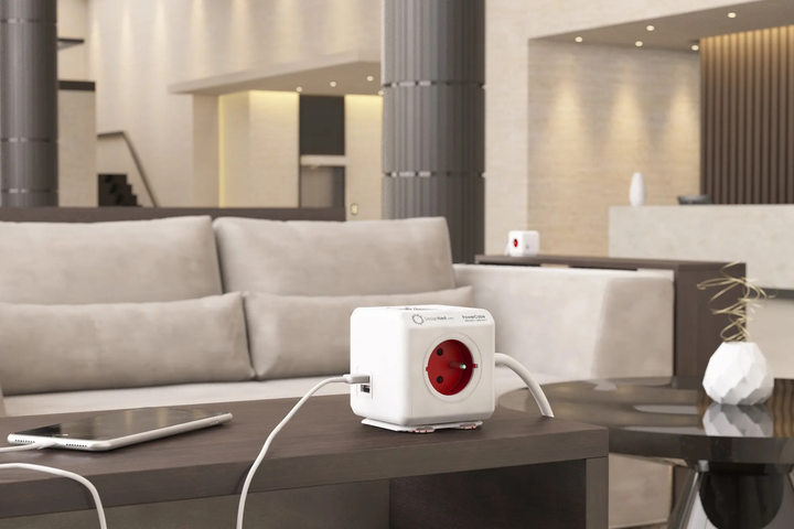 Rozgałęźnik sieciowy Allocacoc PowerCube Extended 2x USB, 4x type E (FR) 1.5 m Red (2402RD/FREUPC) - obraz 5