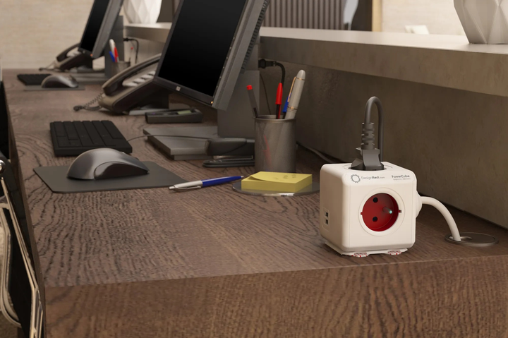 Rozgałęźnik sieciowy Allocacoc PowerCube Extended 2x USB, 4x type E (FR) 1.5 m Red (2402RD/FREUPC) - obraz 6