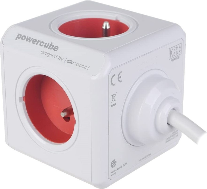 Rozgałęźnik sieciowy Allocacoc PowerCube Extended 2x USB, 5x type E (FR) 3 m Red (2304/FREXPC) - obraz 2