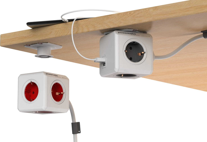 Rozgałęźnik sieciowy Allocacoc PowerCube Extended 2x USB, 5x type E (FR) 3 m Red (2304/FREXPC) - obraz 5