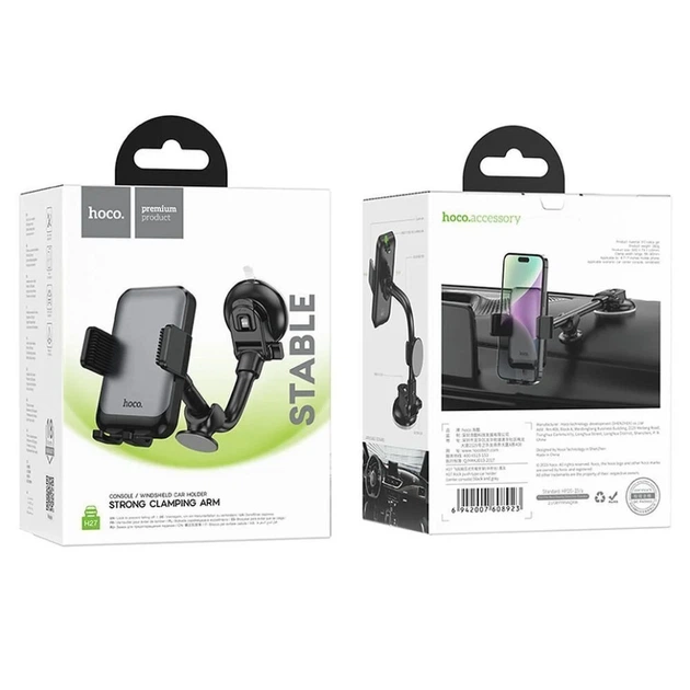 Автотримач для телефону HOCO H27 Rock push-type car holder(center console) Black gray (6942007608923) - Фото 2 Автотримач для телефону HOCO H27 Rock push-type car holder(center console) Black gray (6942007608923) - зображення 2