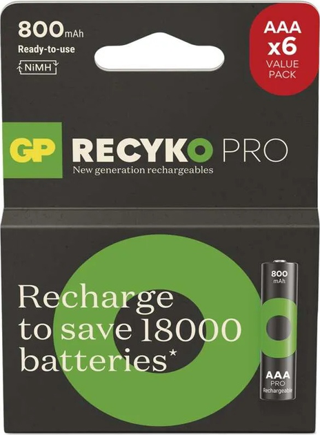 Akumulator GP ReCyko Pro AAA (HR6) 1.2V 800 mAh 6 szt (4891199222344) - obraz 2