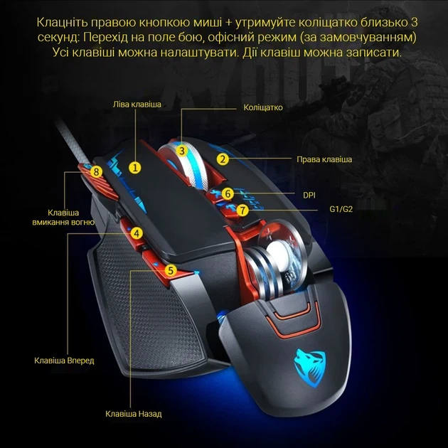 Проводная игровая мышь T-Wolf V9 (8 кнопок, 3200 DPI, подсветка) - изображение 2
