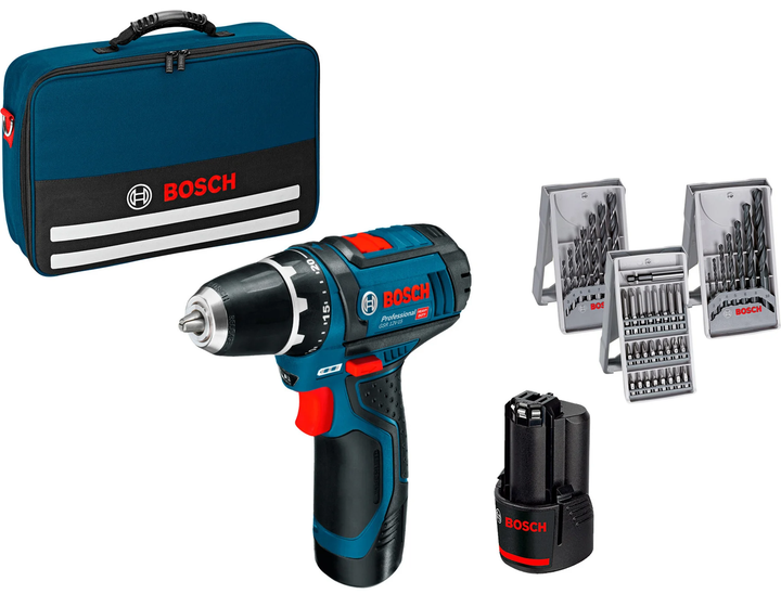 Акумуляторний дриль-шурупокрут Bosch Professional GSR 12V-15 + Набір біт +свердла (39 шт.) у м'якому кейсі (0615990G6L) - зображення 1