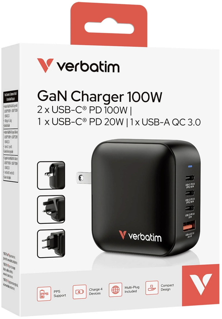 Мережевий зарядний пристрій Verbatim Travel Mini GaN 100W Black (0023942322313) - зображення 8