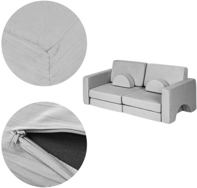Sofa modułowa EcoToys dla dzieci duża 2-osobowa DIY 10 miękkich poduch Szara (5905817003709) - obraz 7
