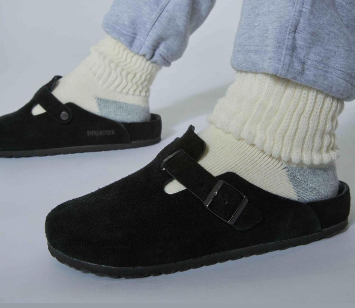 Замшевые мужские сабо /клоги Birkenstock Boston Soft Footbed