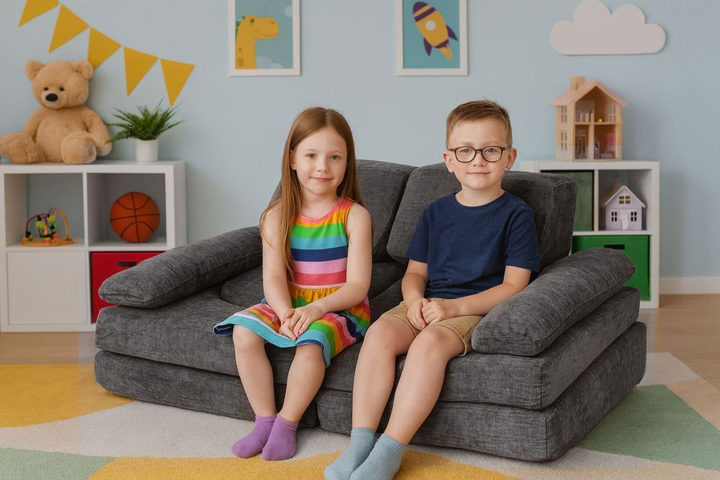 Sofa modułowa EcoToys dla dzieci duża 2-osobowa DIY 10 miękkich poduch tkanina szenilowa Szara (5905817007530) - obraz 12